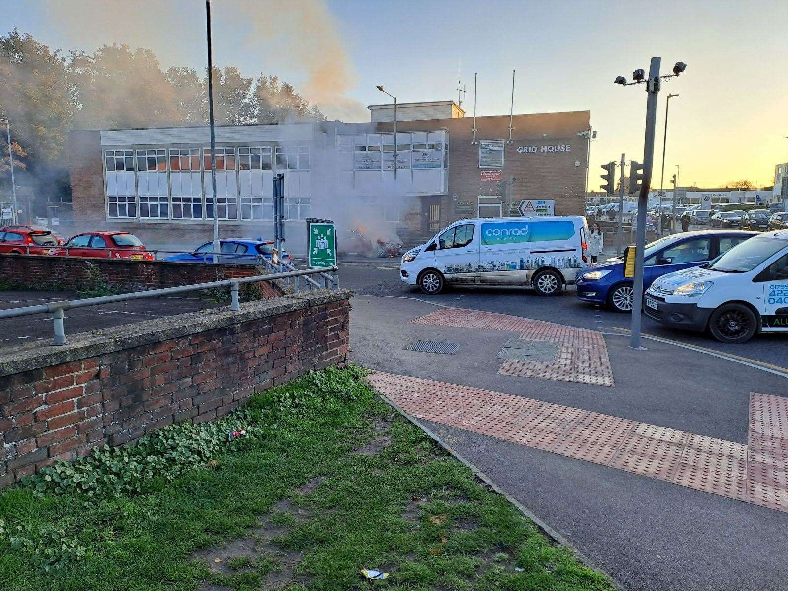 The scene of the car fire in Sittingbourne outside Grid House on the A2