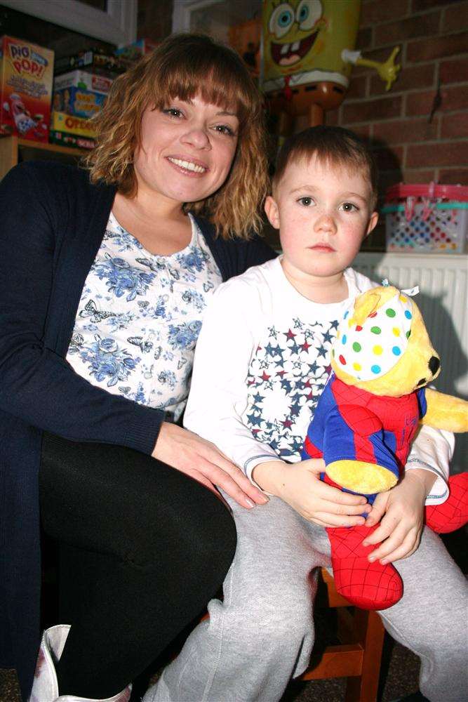 Harry Hudson, seven, from Westgate, gets a comforting hug from his mum Katie as he recovers from his ordeal of being bitten by a dog.