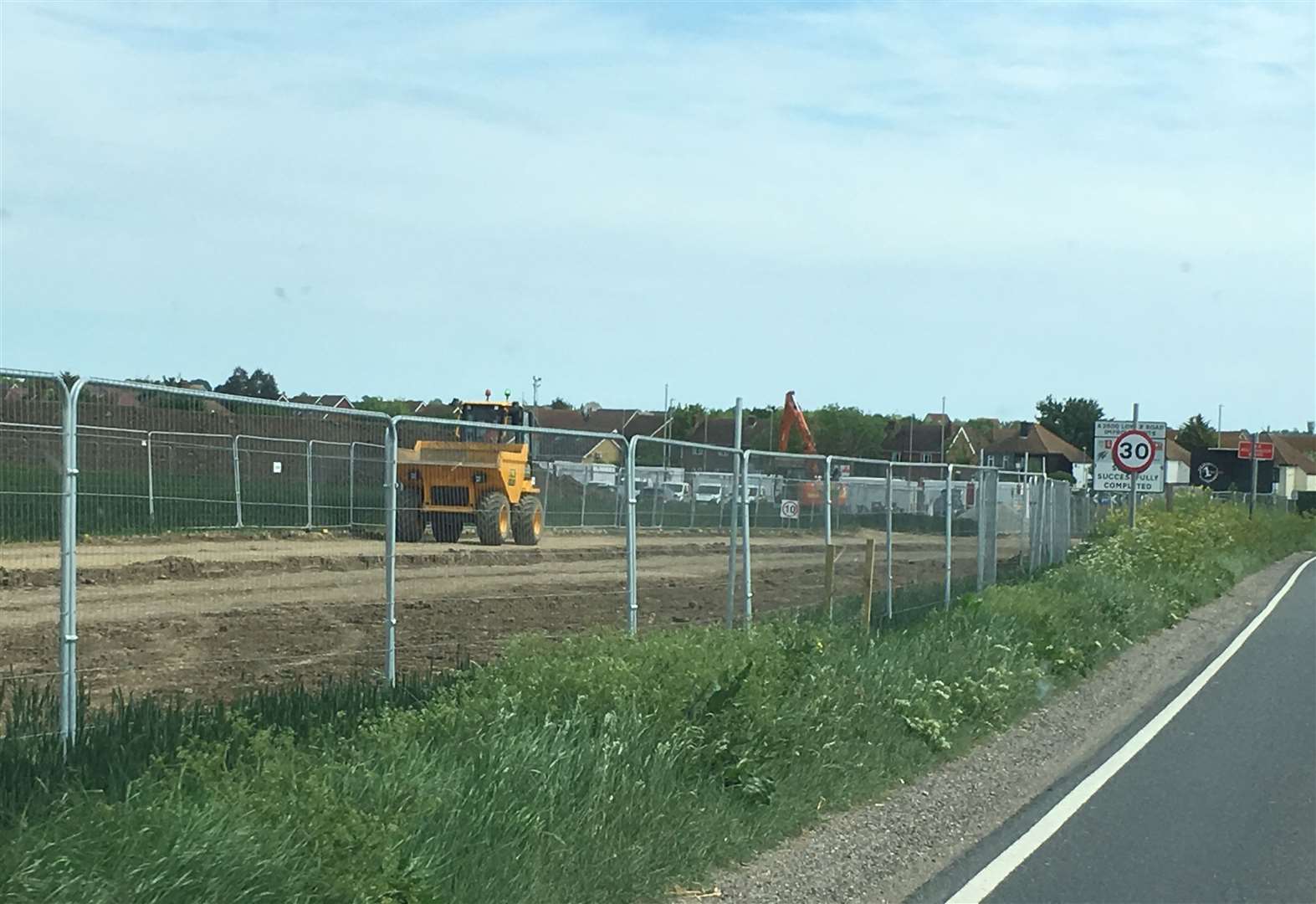 Contractors working on the cycle way along the Lower Road