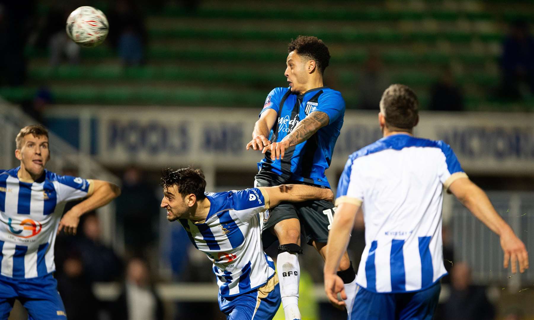 Gillingham's Elliott List heads the ball goalwards. Picture: Ady Kerry