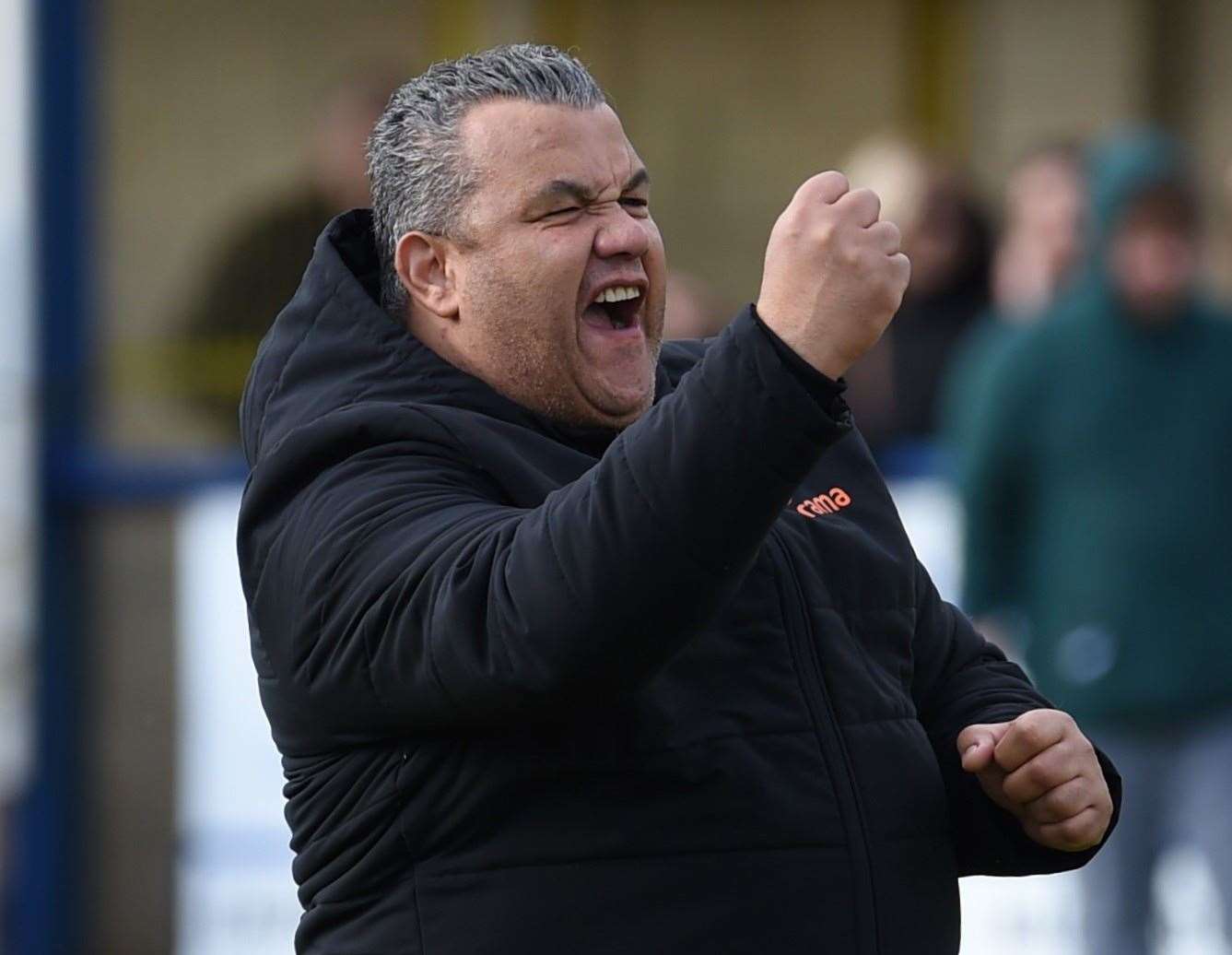 Hakan Hayrettin celebrates victory at Chippenham en route to the National South championship. Picture: Steve Terrell