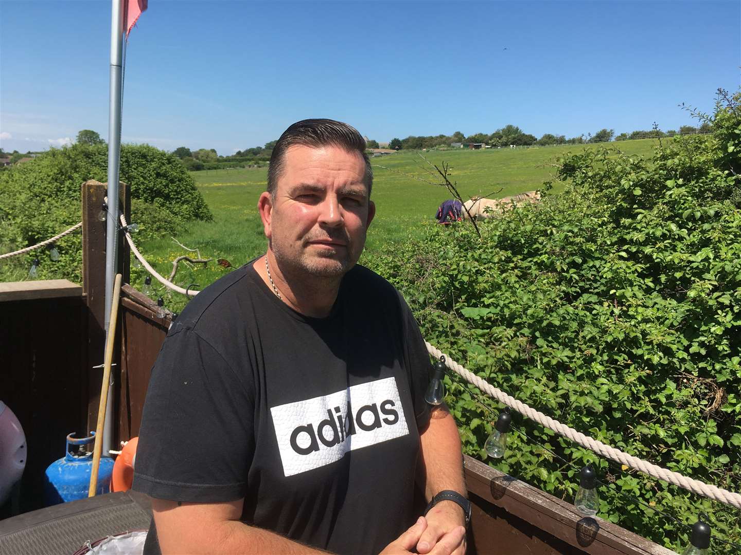 Neighbour Stuart Brown looks at the fields from his back garden in Nelson Avenue which developers want to build on