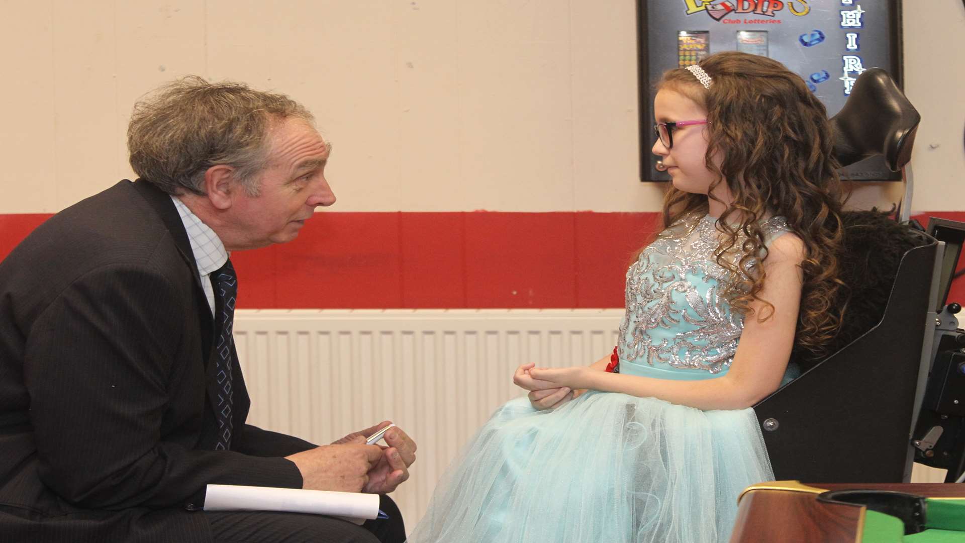 Abigail Bolt-Mead, 12, in an interview with Roger Samson, a judge at Sheerness East Working Mens Club. Picture by: John Westhrop