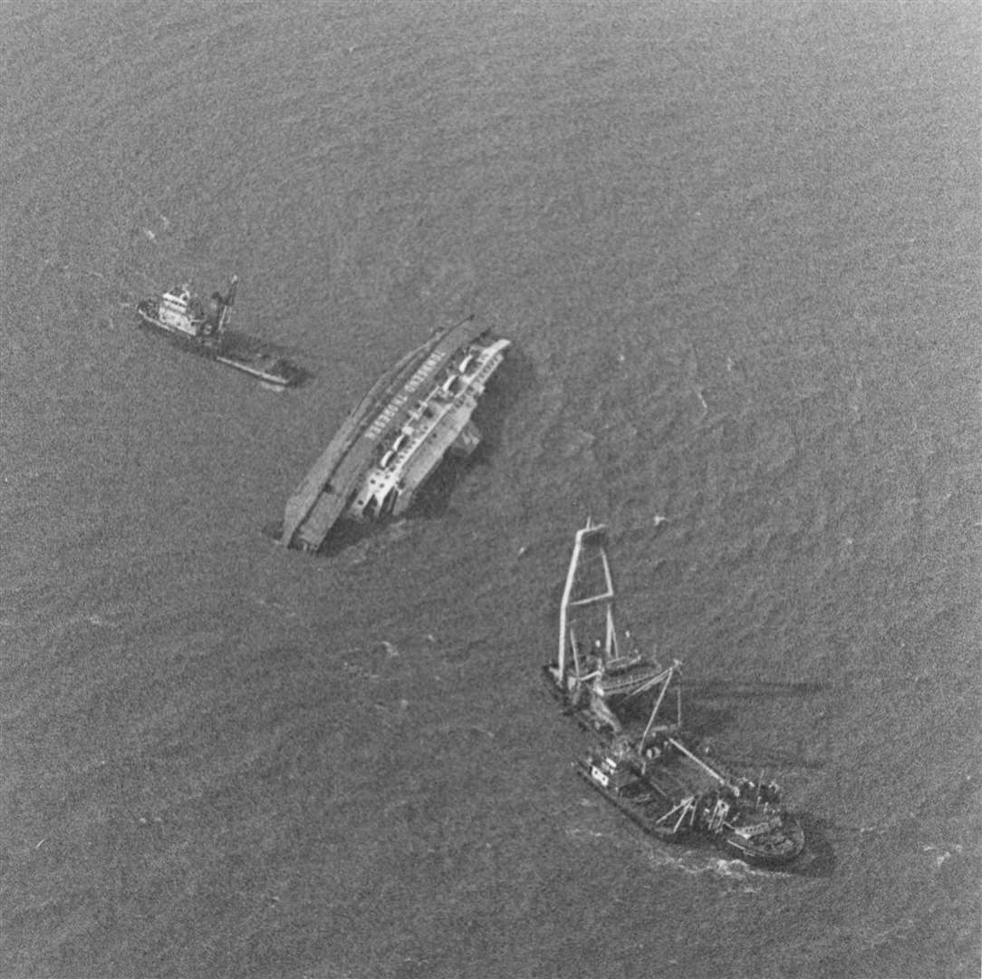 Aerial view of the Herald of Free Enterprise shortly after the tragedy