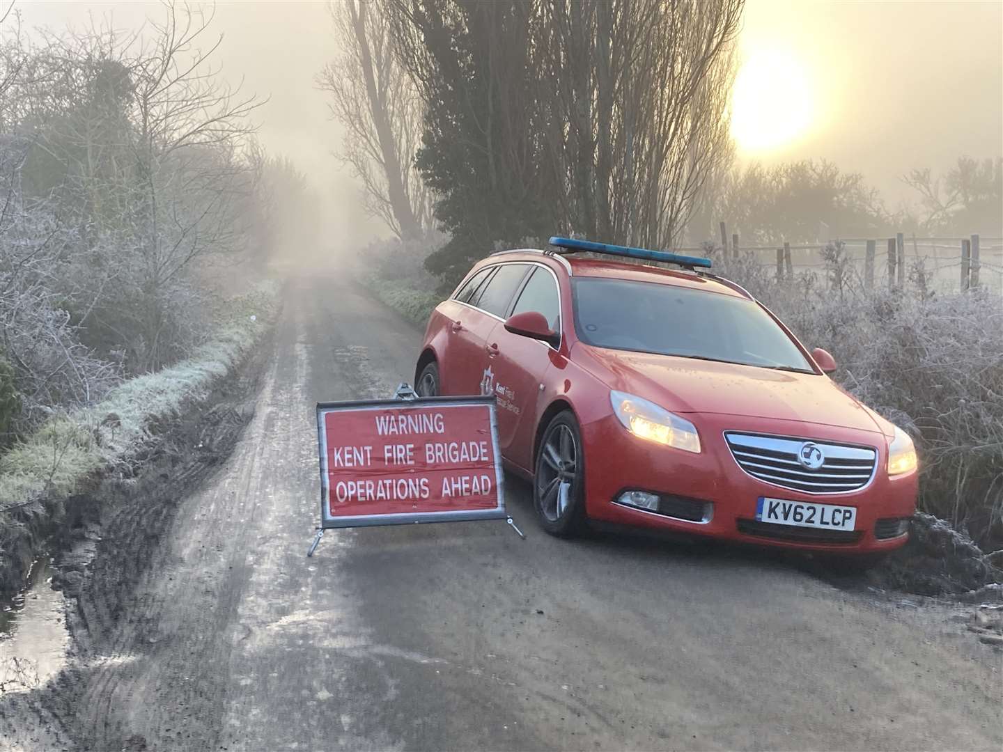 Elm Lane in Minster was closed as firefighters battled a blazing derelict building. Picture: John Nurden