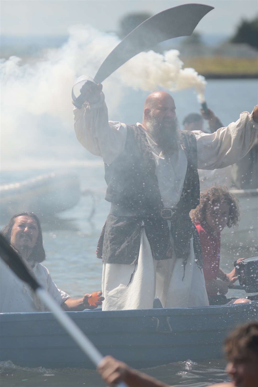 Avast! Captain Cutlass (Adrian Collins) orders the attack at the Sheppey Pirates Festival at Barton's Point Coastal Park , Sheerness Picture: Gary Browne FM4455095