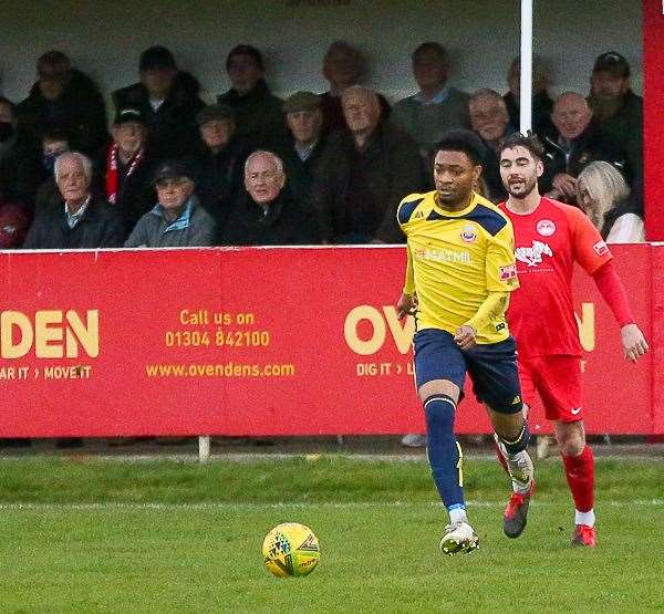 New signing Stephen Okoh in action at Reachfields. Picture: Les Biggs