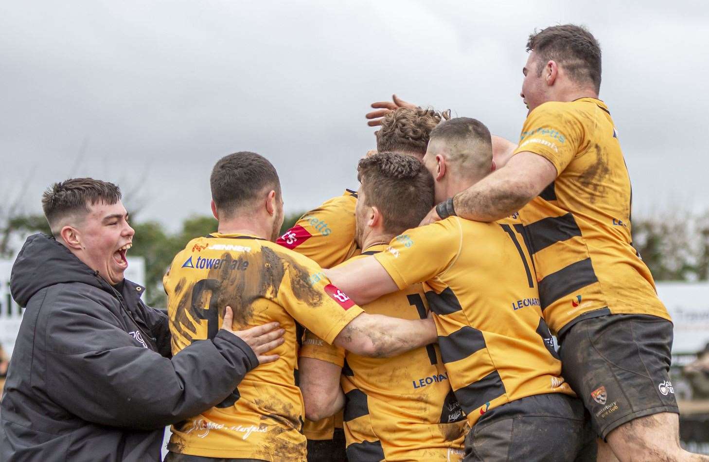 Canterbury celebrate one of their tries in their win over Guernsey Raiders. Picture: Phillipa Hilton