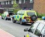 Police vehicles at the scene of the Stanhope stand-off