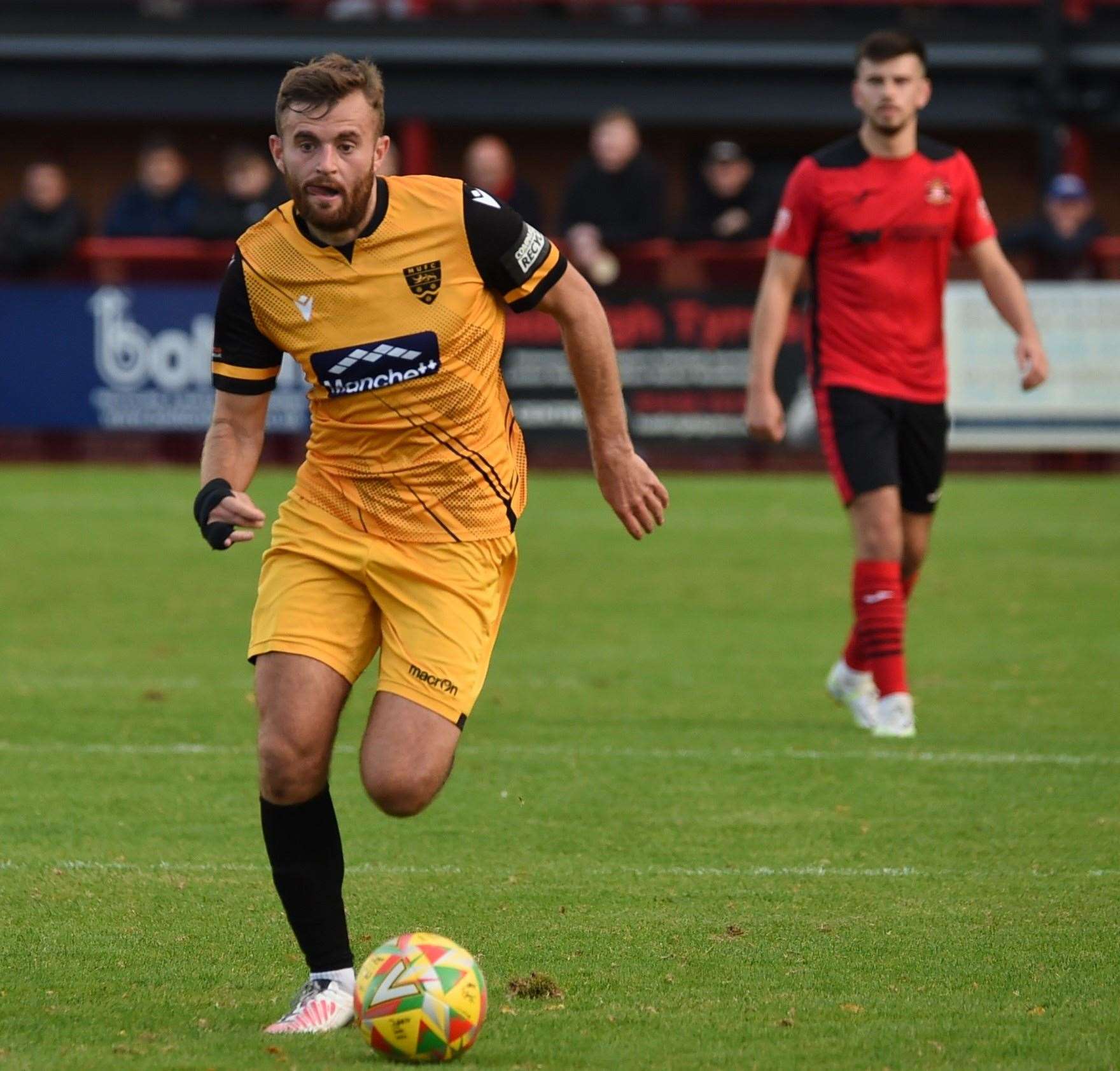 Maidstone midfielder Regan Booty on the ball at Needham Market. Picture: Steve Terrell