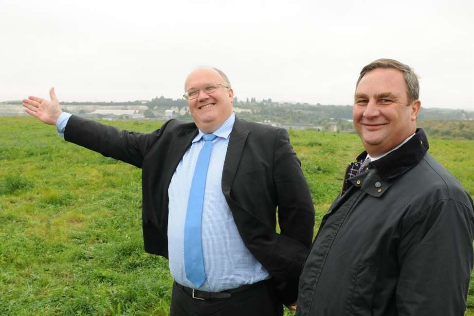 Council leaders Jeremy Kite and John Burden on the Swanscombe Peninsula