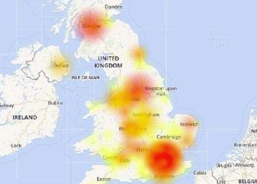 A map of the worst hit areas. Picture: Down Detector (10805078)