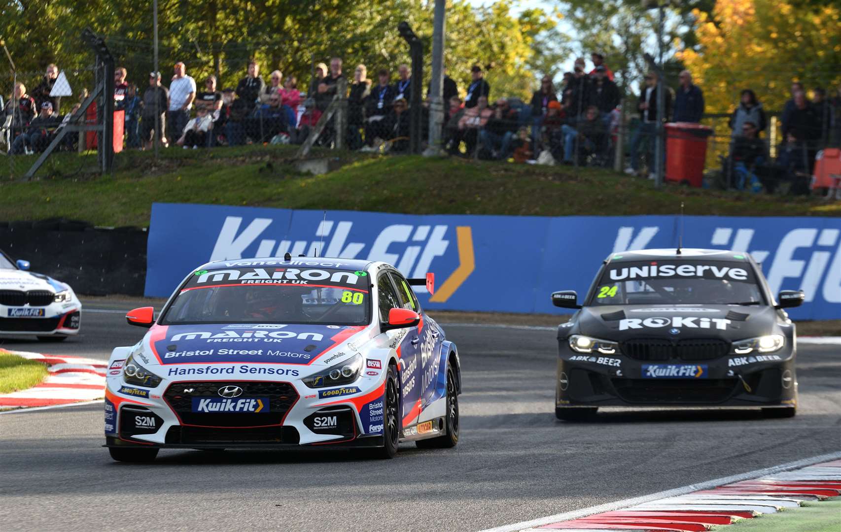 Ingram and Hill went toe-to-toe on the 2.4-mile Brands Hatch Grand Prix circuit; race three marked Hill's 200th start in the BTCC