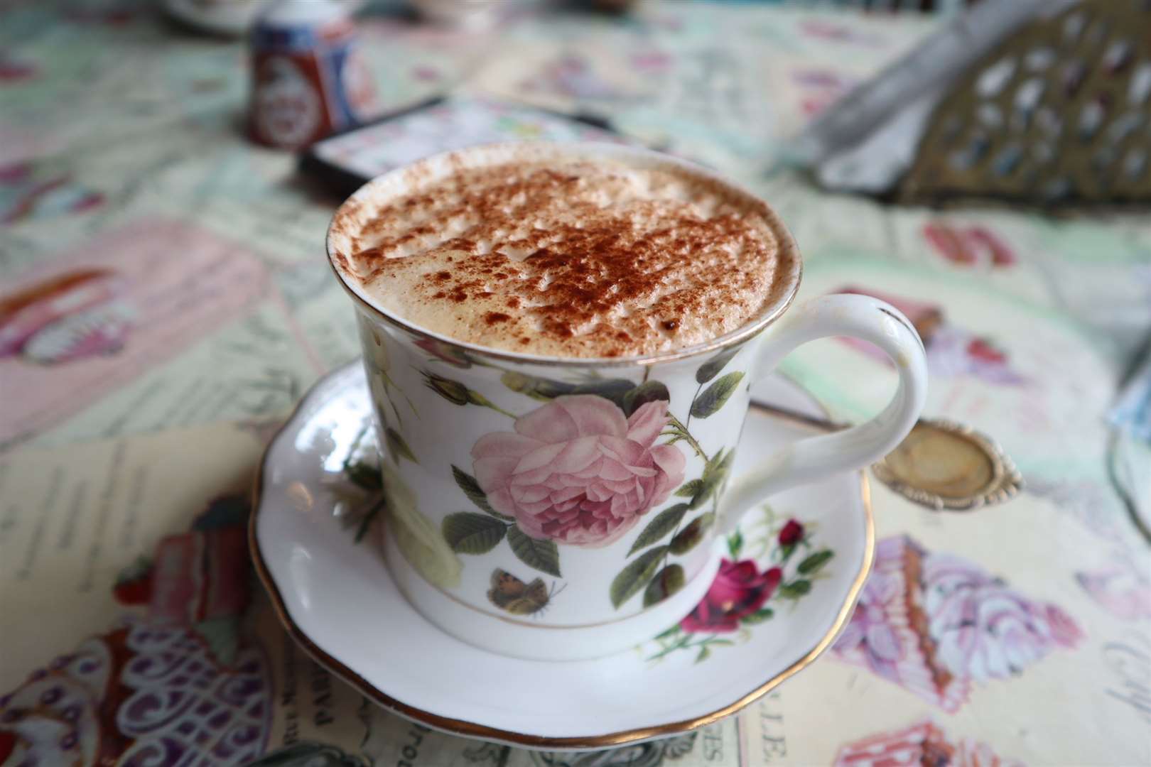 A fine China tea cup full of coffee at the Jacksonwood tea room