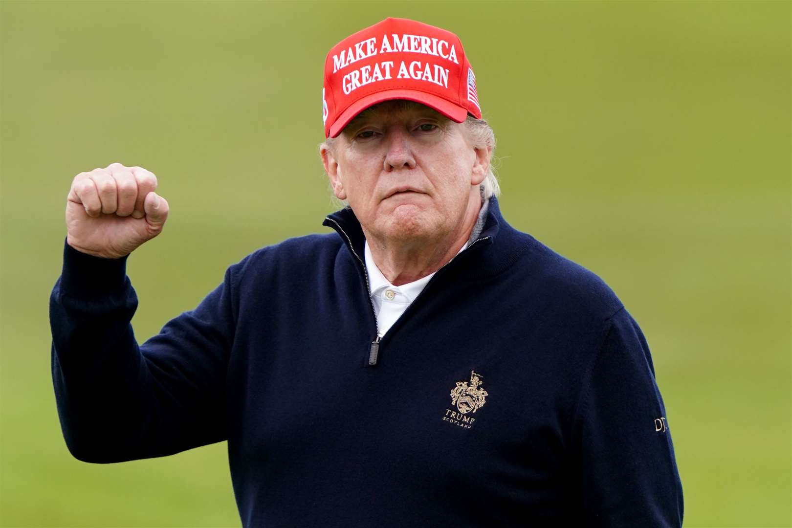 Former US president Donald Trump playing golf at Turnberry golf course during his visit to the UK in May 2023 (Jane Barlow/PA)