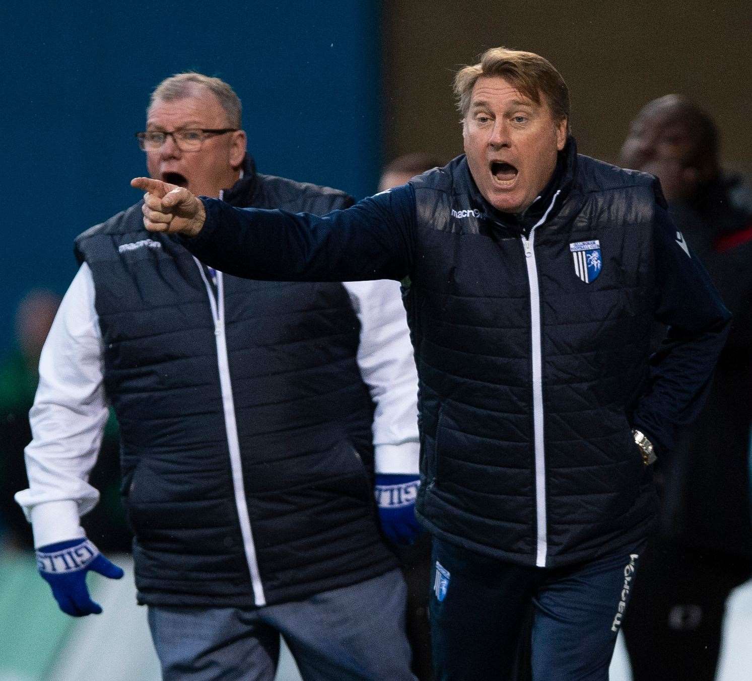 Gills assistant boss Paul Raynor gets his message across against Doncaster in the FA Cup this season Picture: Ady Kerry