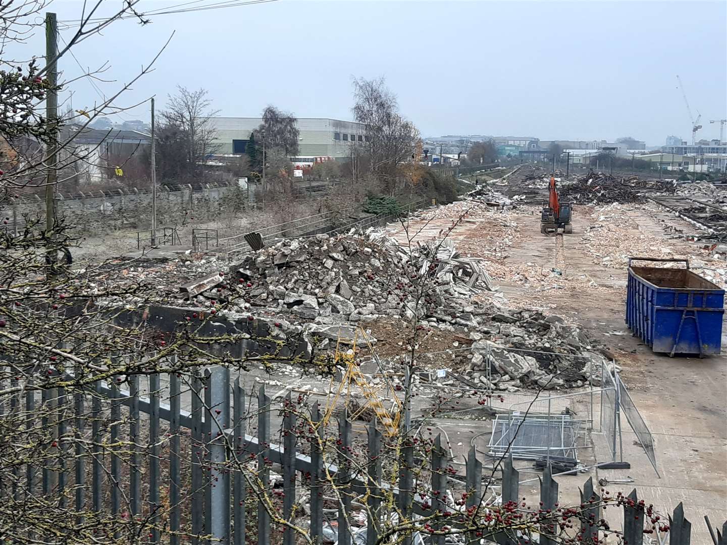 Piles of rubble close to the railway line