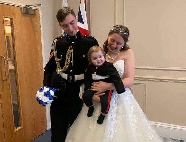 Keane and Danielle on their wedding day, with son Haydn. Picture: Danielle Smirthwaite