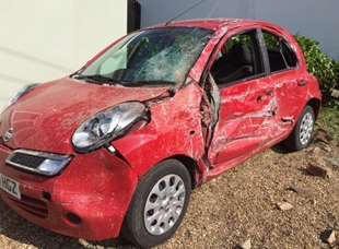 The damaged car