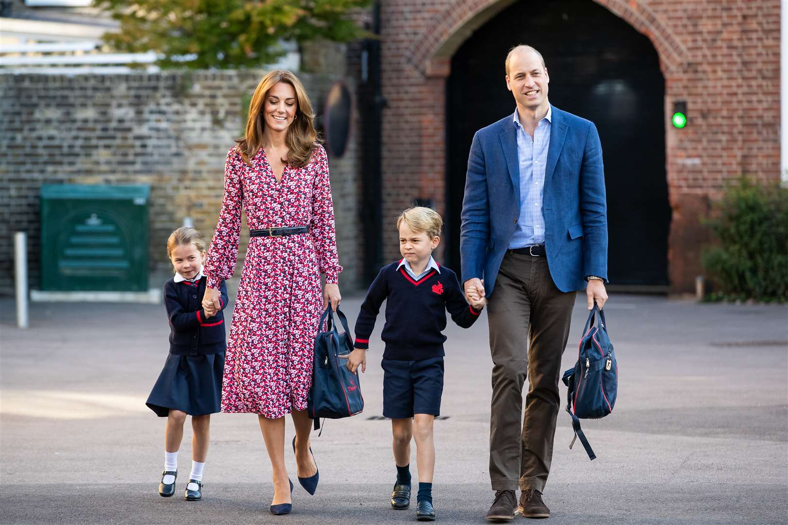 Charlotte arriving for her first day of school at Thomas’s Battersea with George and her parents the Duke and Duchess of Cambridge (Aaron Chown/PA)