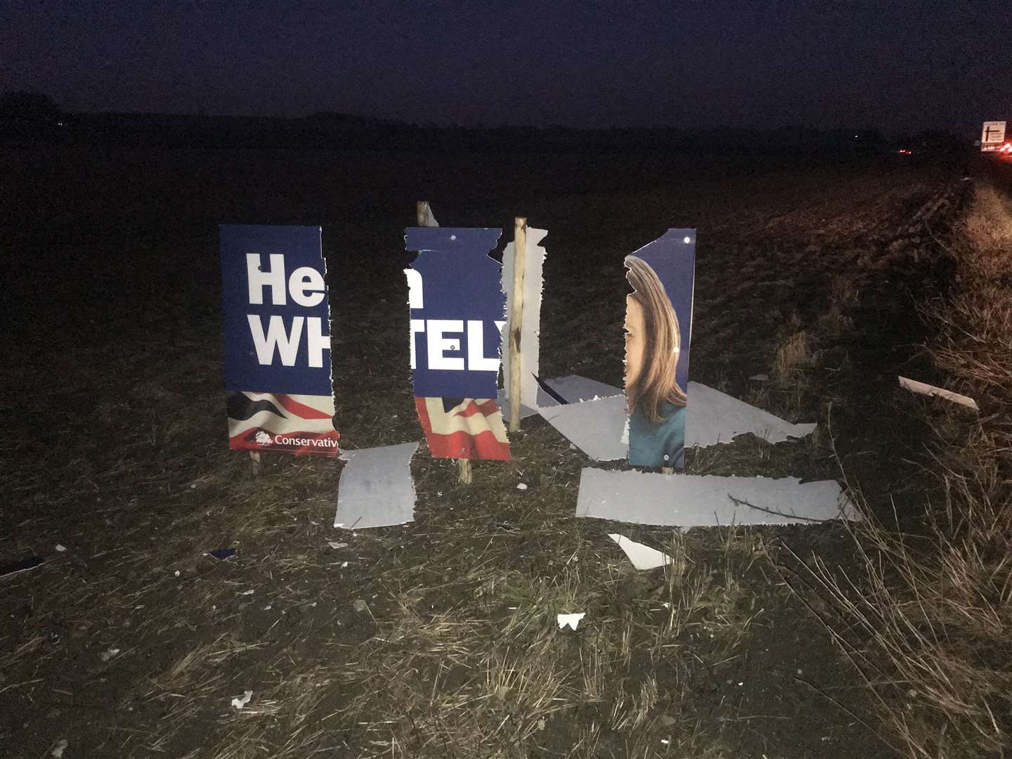 The sign has been destroyed with a large axe. Picture: Edward Kelly