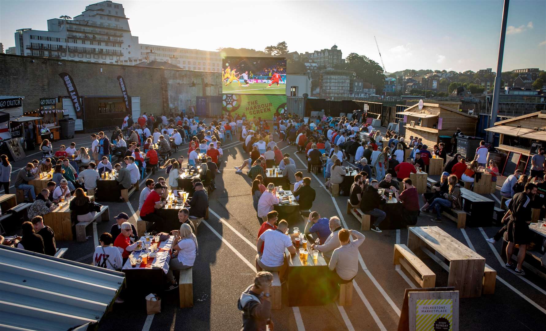 Fans will be celebrating in style if England win on Sunday…which may make for some late starts on Monday. Picture: Andy Aitchison/Folkestone Harbour Arm