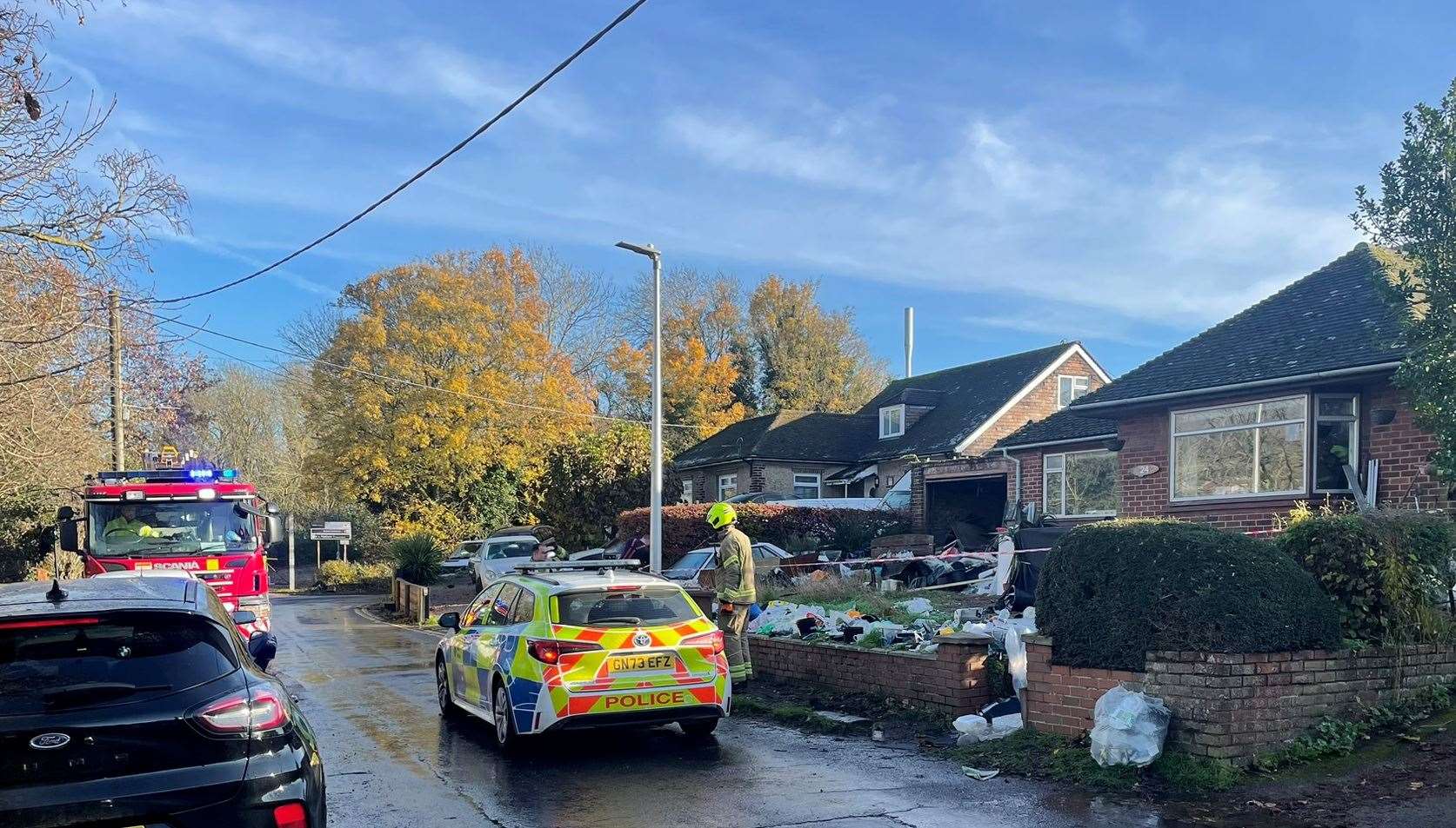 Firefighters and police in Station Road, Cuxton. Picture: Joe Crossley