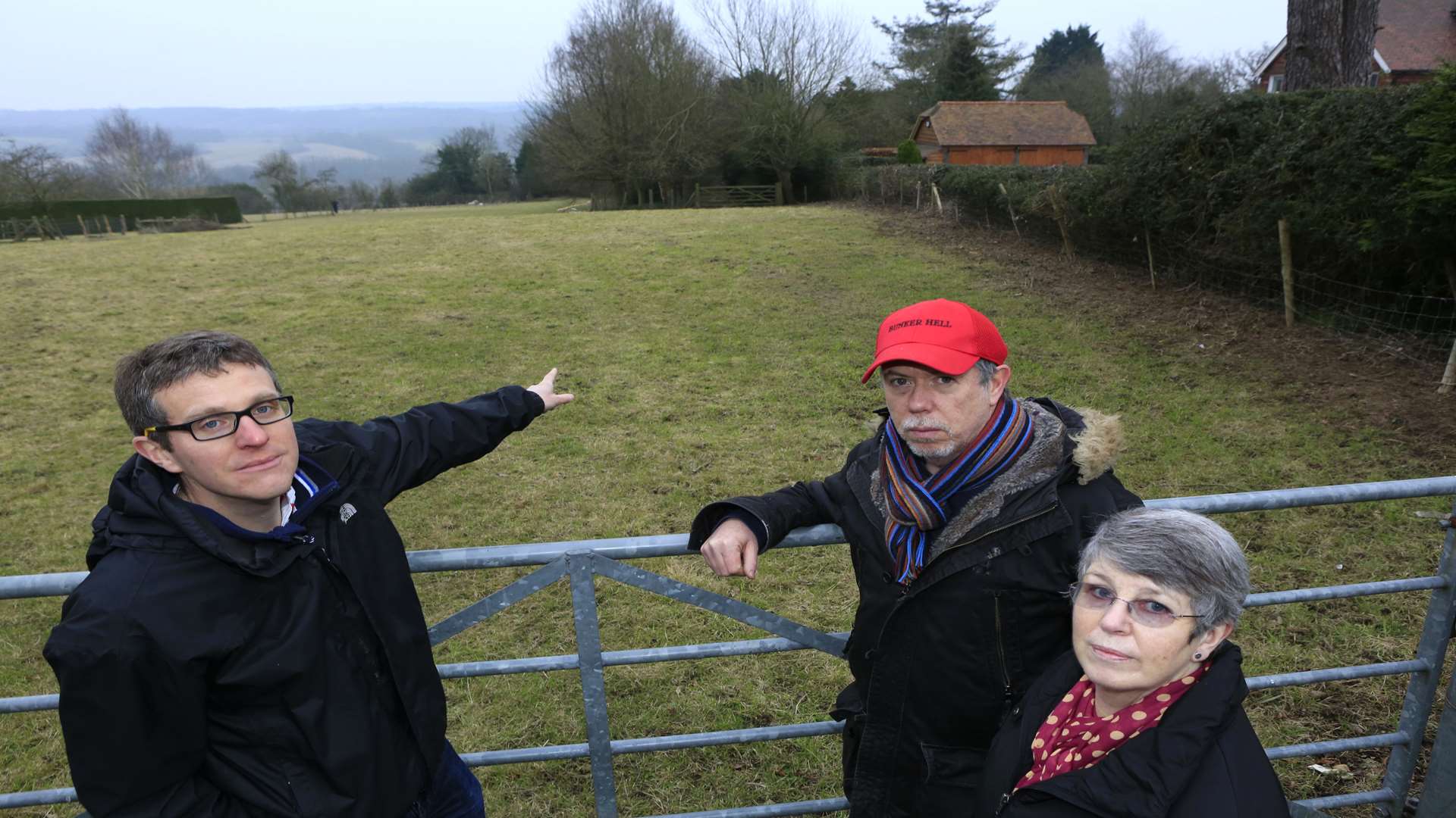 James Shenton points out the plot, with Sean Gilder and Lesley Bolton