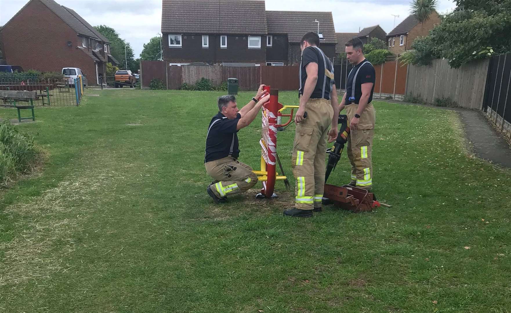 The faulty equipment in Lovell Road surrounded by firefighters