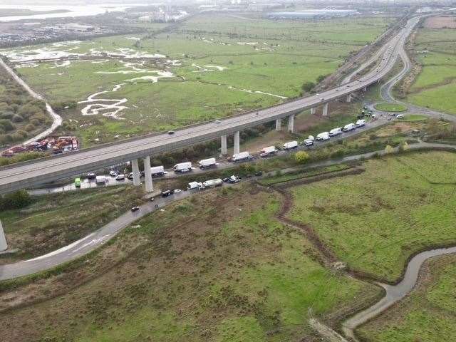 Film crews have been pictured at the Kent bridge. Picture: Philip Drew