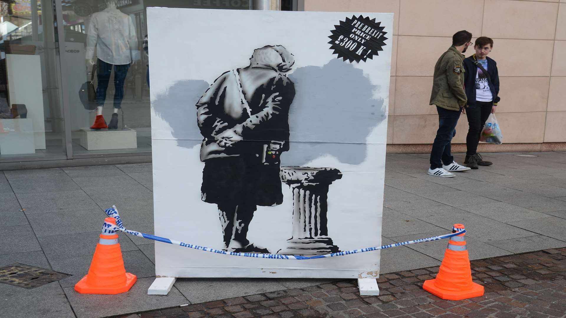 'Fake' Bansky outside New Look, Bouverie Place, Folkestone