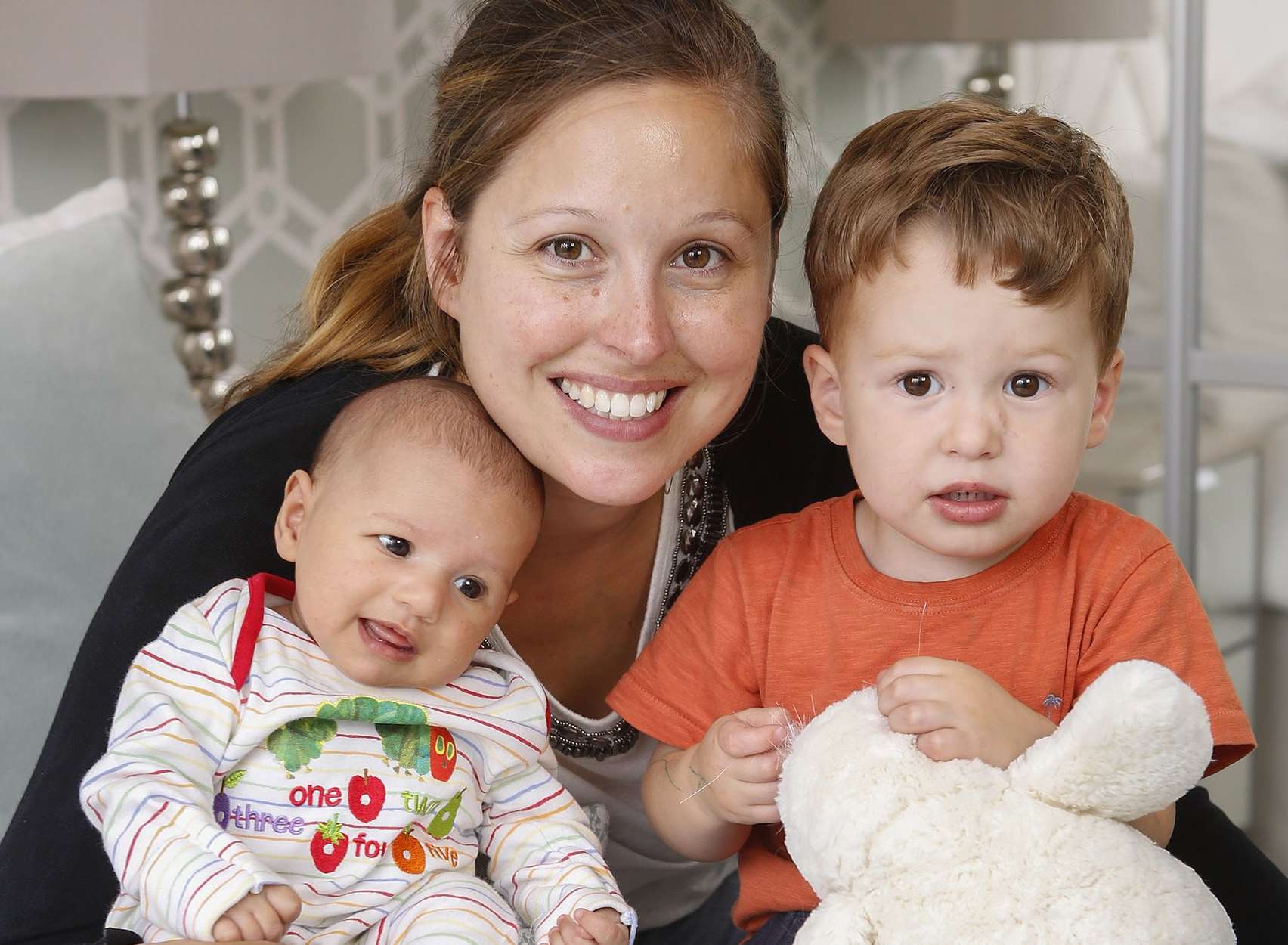 Tabitha Symon with mum Natasha and brother Harry, two.