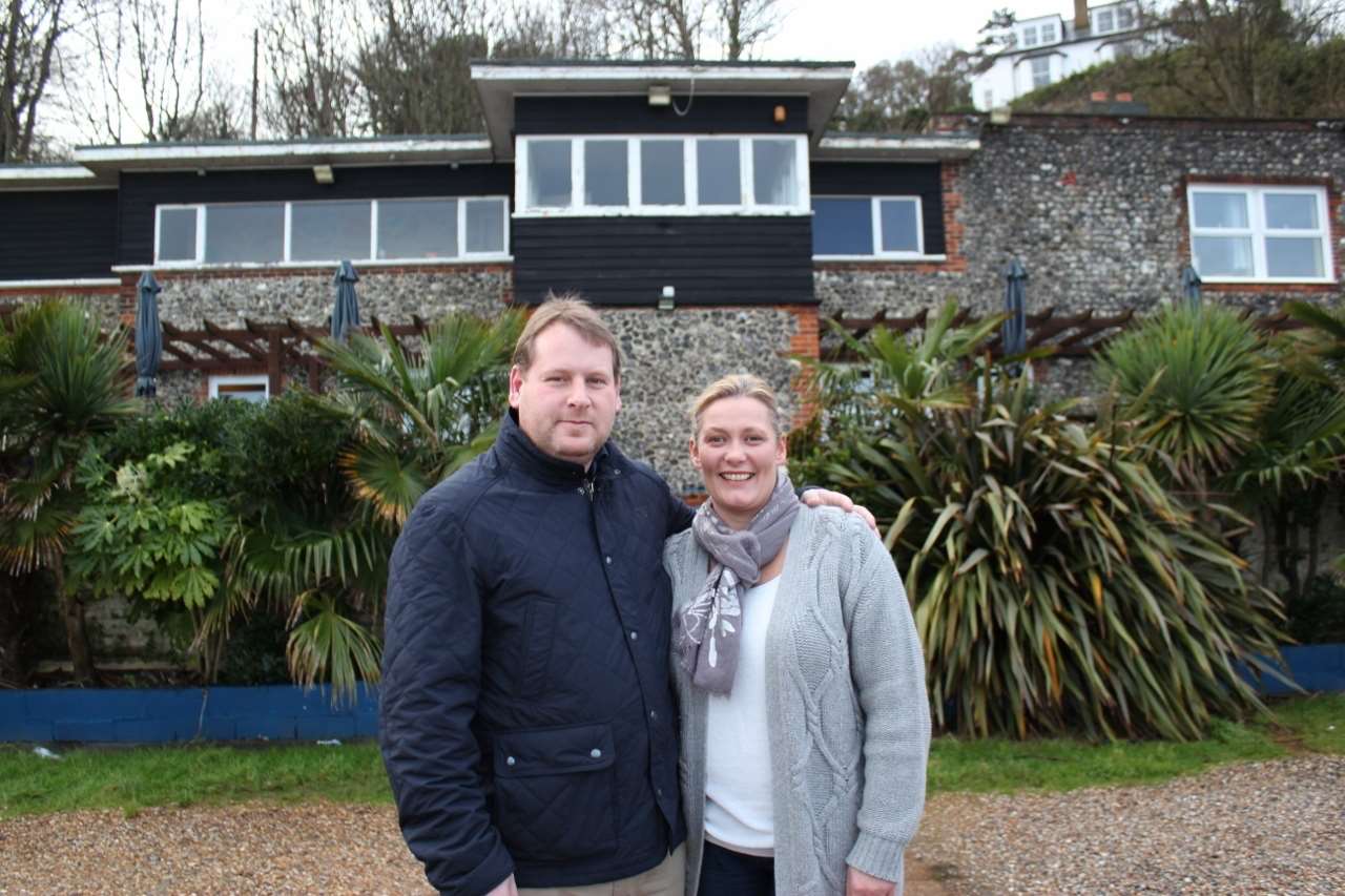 Tom and Karensa Miller in front of The Coastguard at St Margaret's Bay