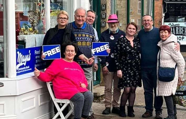 Maya Amangeldiyeva (standing left) and her team outside her Herne Bay free shop. Picture: Maya Amangeldiyeva