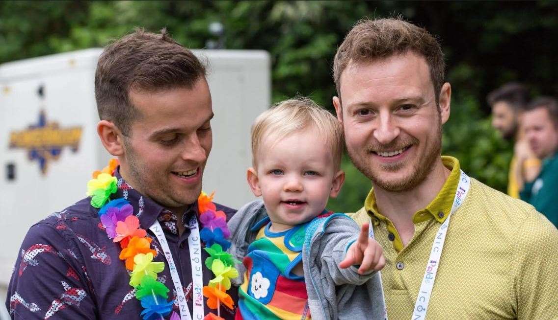 Ben Fitter-Harding pictured with his husband Jon and one of their children