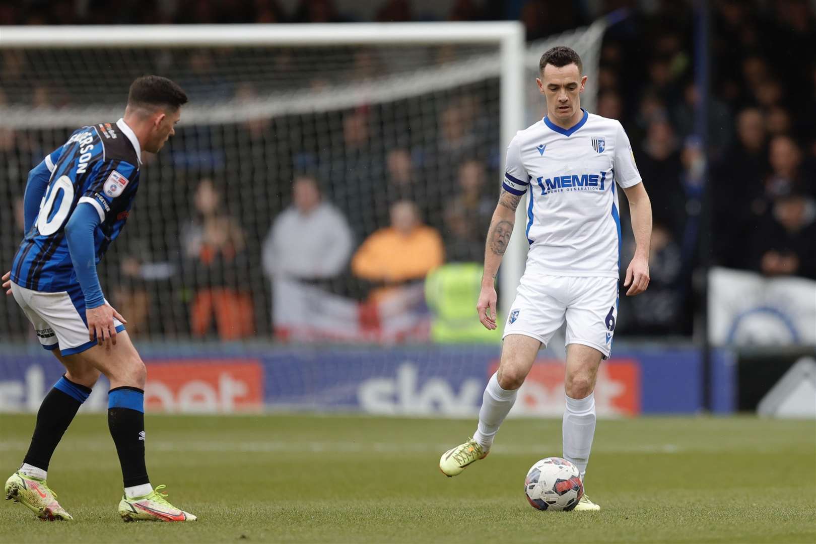 Shaun Williams on the ball for Gillingham at Rochdale