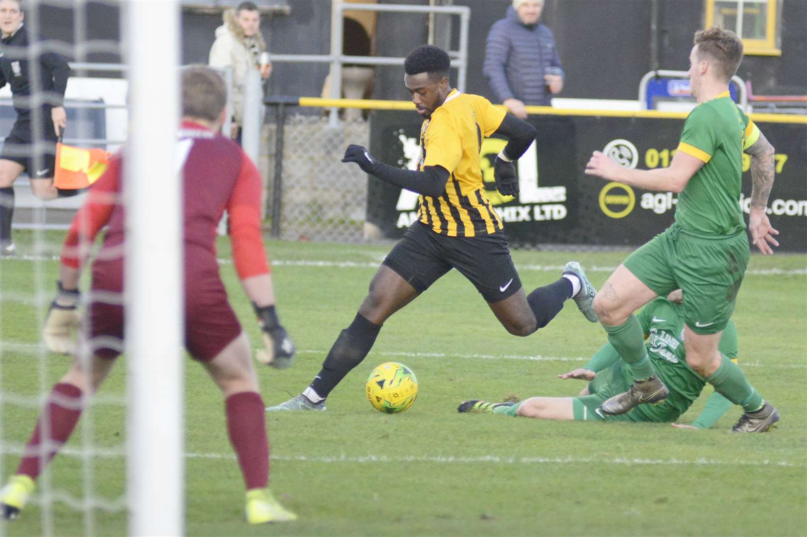 Folkestone forward Ira Jackson bears down on goal against Horsham Picture: Paul Amos