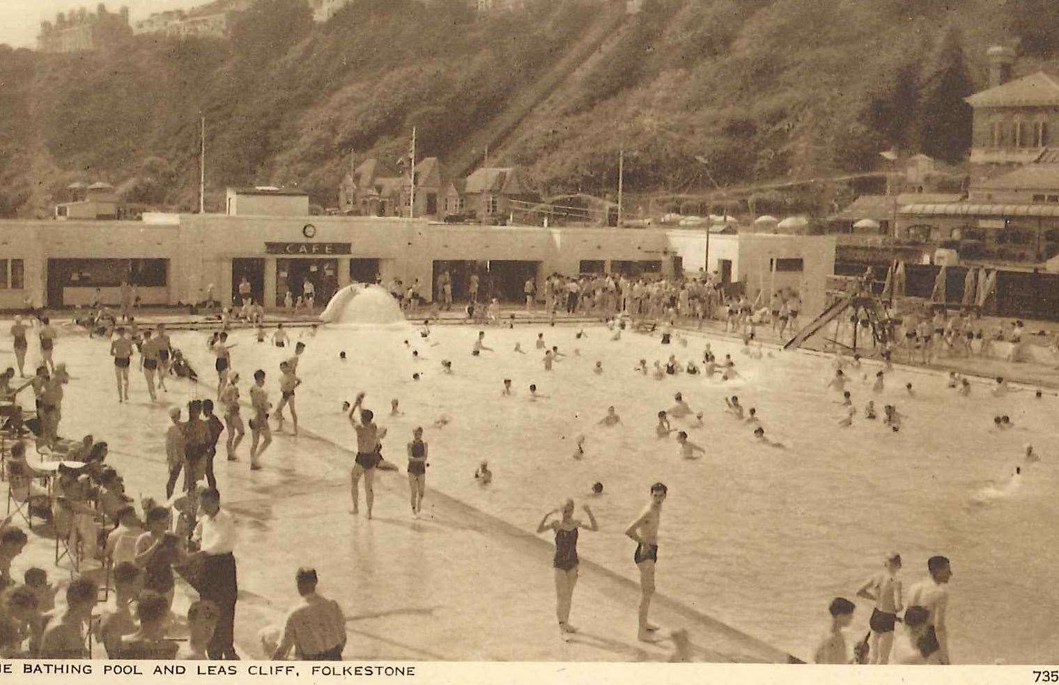 A picture postcard of the bathing pool in Folkestone which was filled in in the early 1980s Picture: Margaret Shorland