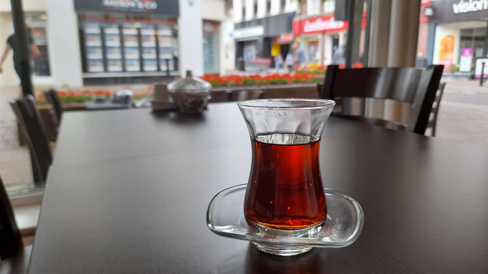 Tea made by steaming leaves is available throughout the day