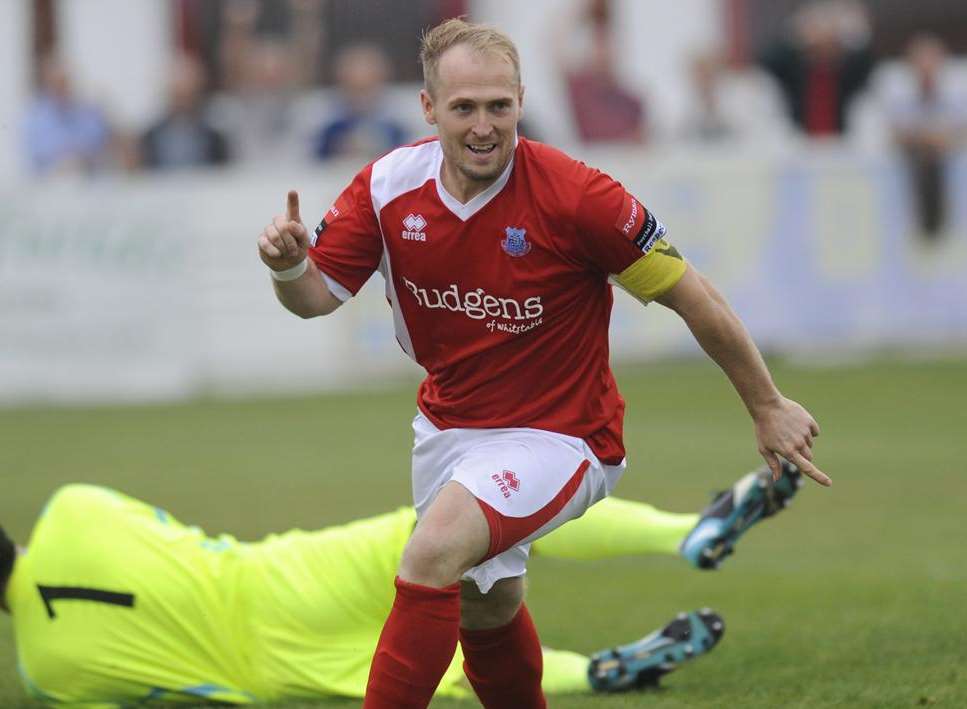 Ian Pulman wheels away after scoring for Whitstable Picture: Tony Flashman