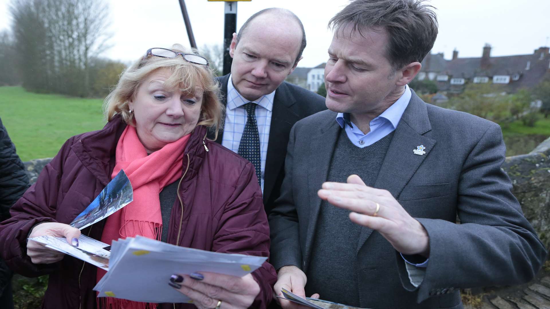 Yalding parish council chairman Geraldine Brown with Jasper Gerard, Maidstone's Lib Dem candidate in the general election and Lib Dem leader Nick Clegg