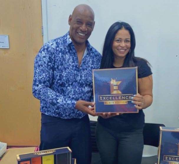 Fay with The Chase's Shaun Wallace at The Afro Caribbean Expo 2022 in Tottenham