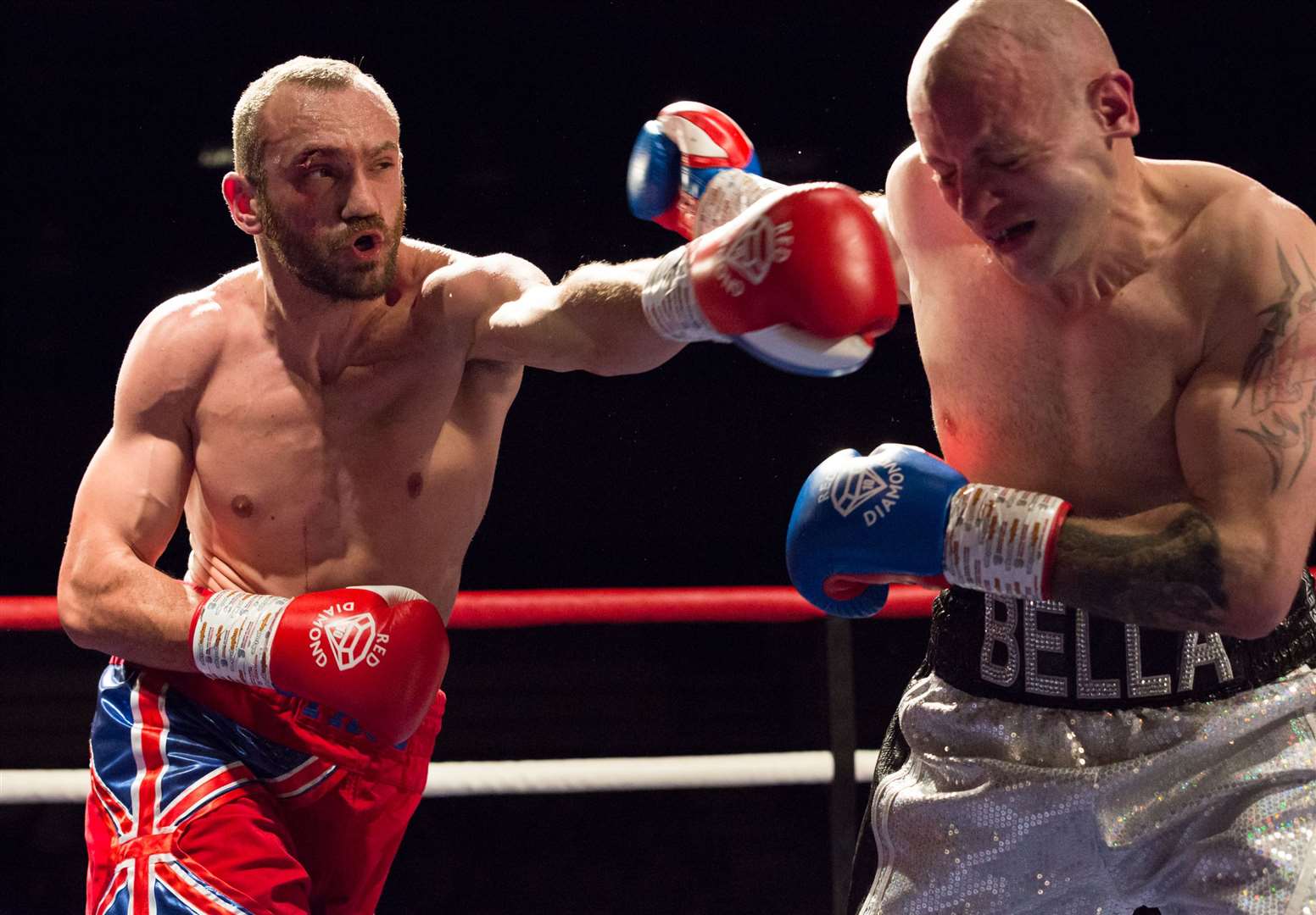 Paul Brown (red) up against Andy Bishop during the Boxing Connected "Back with a Bang" ahow at Mote Park in February Picture: Countrywide Photographic