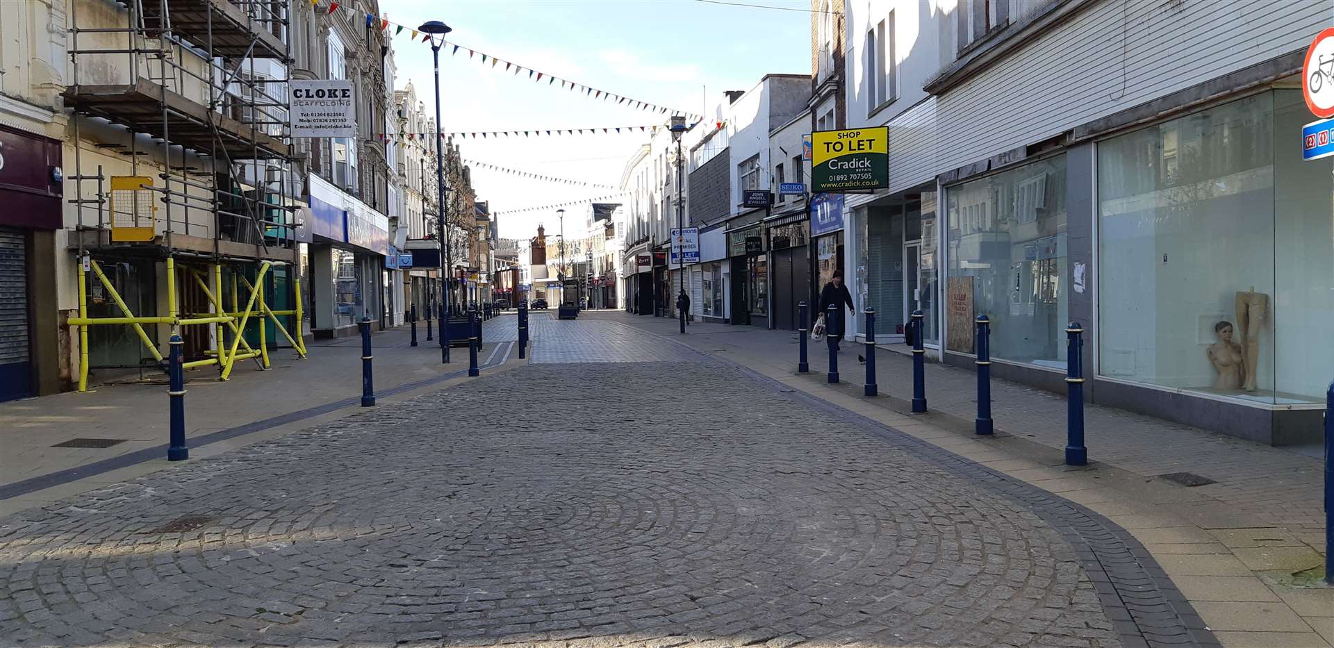 Dover's precinct at Biggin Street deserted after the first lockdown last year