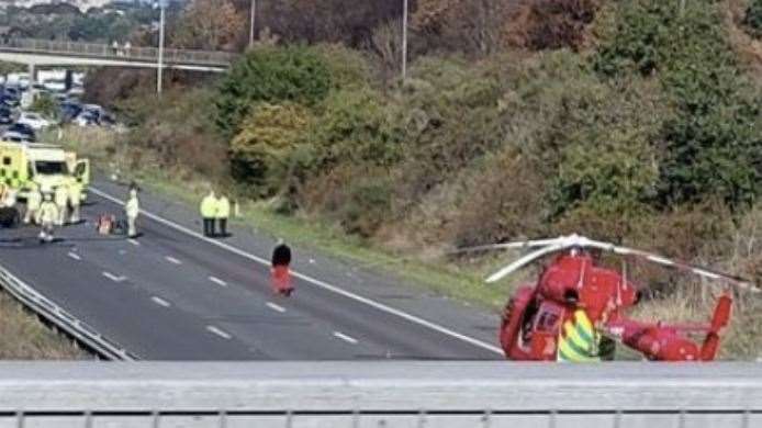 An air ambulance attended the crash which shut the A2. Picture: Caroline Smileey