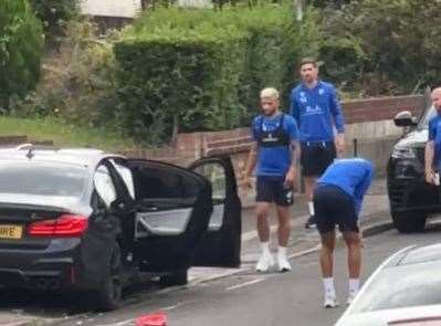 Footage shows Gills players after crashing into a wall in Woodlands Road, Gillingham