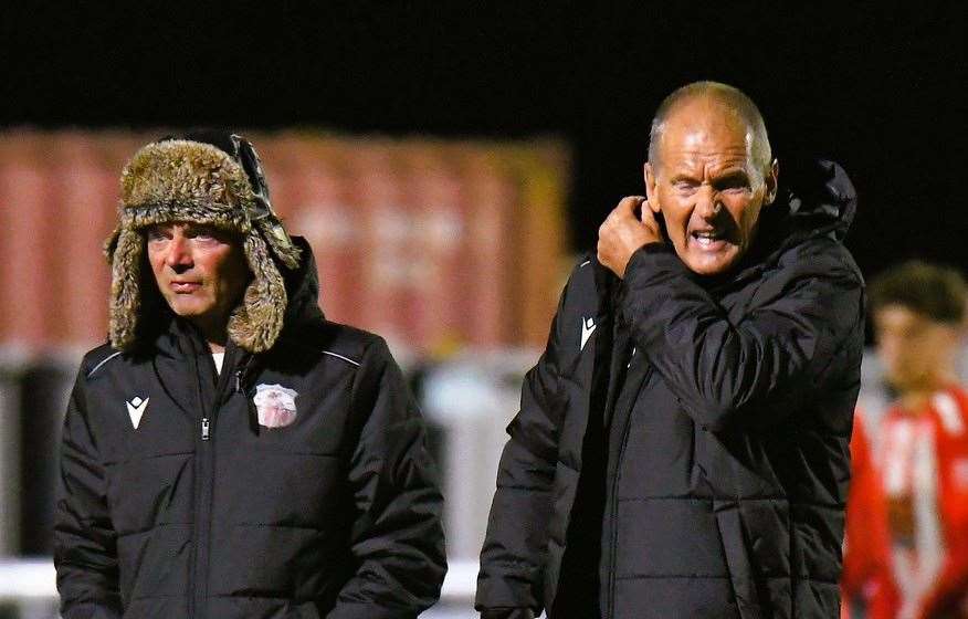 Sheppey boss Ernie Batten, left, with assistant Geoff Record. Picture: Marc Richards