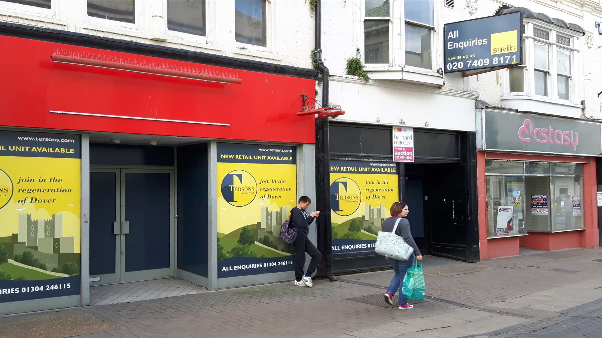 A row of three closed shop, Biggin Street, Dover