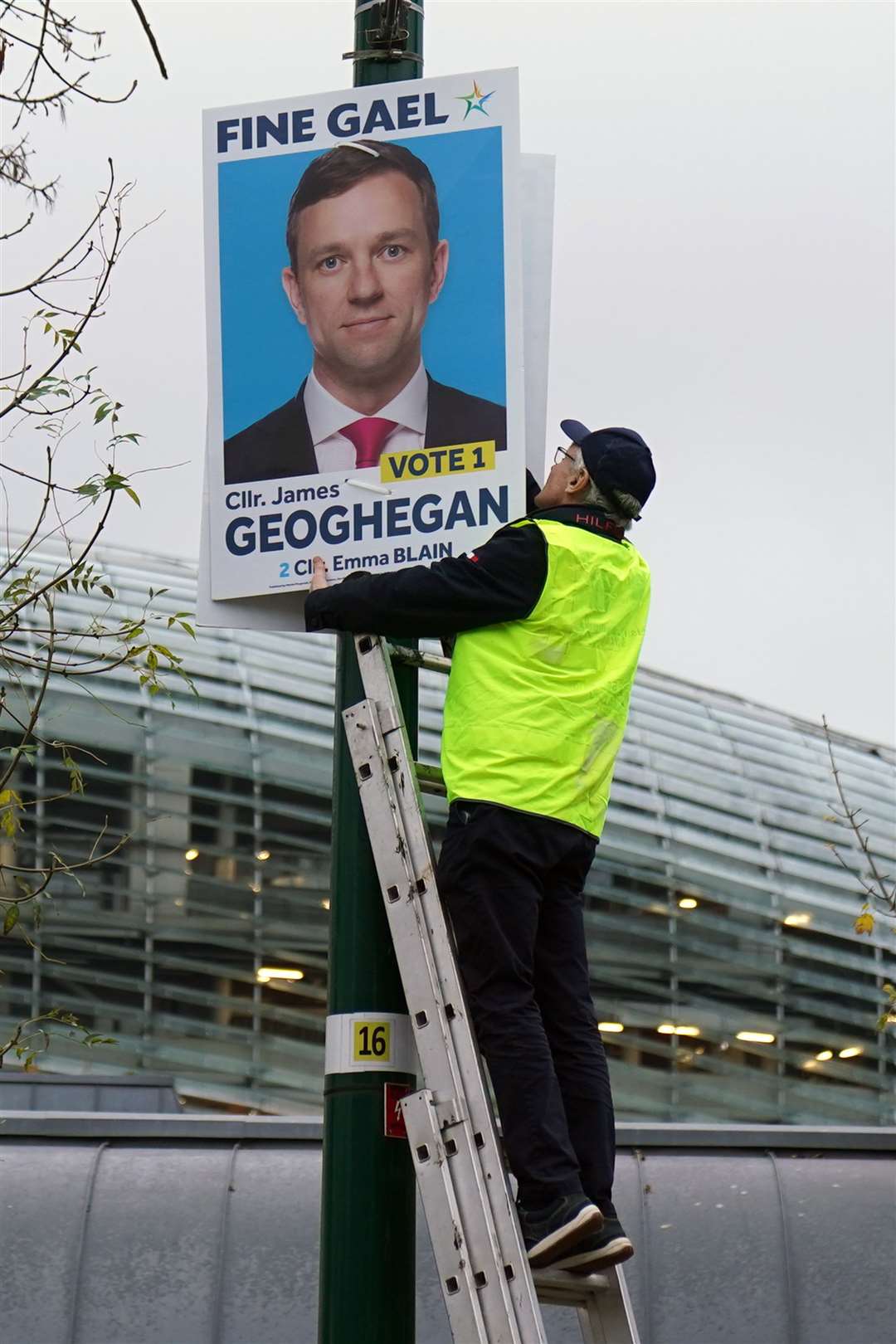 Election posters are erected on Shelbourne Road in Dublin (Brian Lawless/PA)