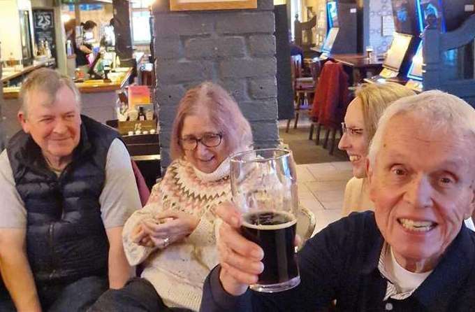 Cheers - regulars celebrate happier days at The Flying Saucer